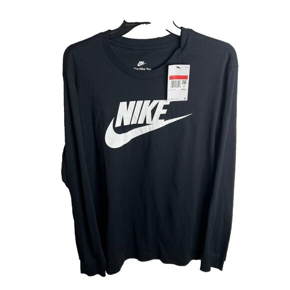 Nike Mens NSW Long Sleeve TEE ICON Futura T-Shirts Black Size L - Picture 1 of 7
